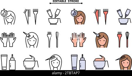 Hair coloring icon. Editable Stroke. Permanent hair dyeing. Beauty parlor. Hairdresser services. Flat customizable illustration. Simple symbol. Vector Stock Vector