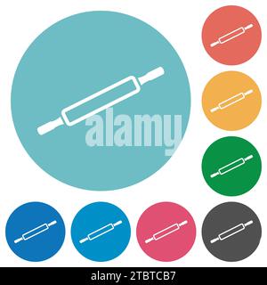 Rolling pin outline flat white icons on round color backgrounds Stock Vector