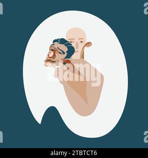 Hand drawn faces with various emotions vector set. Flat editable colorfull illustration. Stock Vector