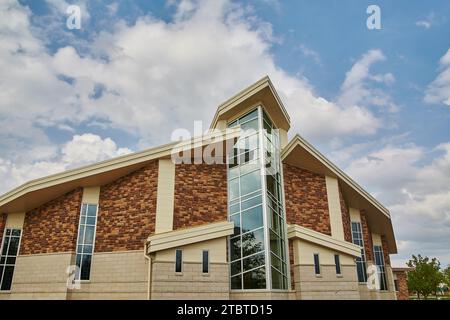 Modern Brick and Glass Church Building in Midwest America Stock Photo