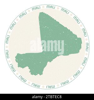 Mali shape radial arcs. Country round icon. Mali logo design poster. Artistic vector illustration. Stock Vector