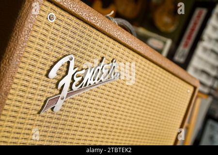 Close Up View of Iconic Guitar Amplifier in Music Studio Setting Stock Photo