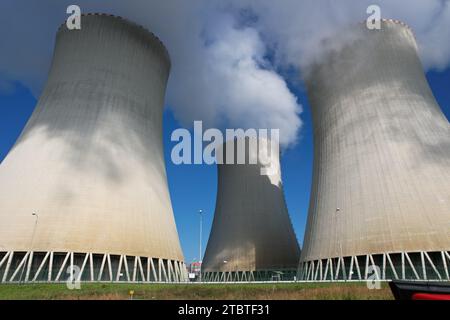 Nuclear power palnt Temelin Czech republic,Europe, cooling towers steaming energy production,green deal European union,energy crisis Stock Photo