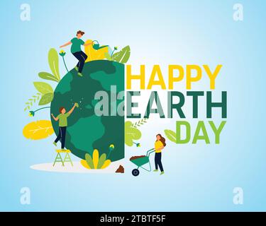 Background of World Earth Day. Greetings on Earth Day. Design on a light brown backdrop including a drawing of a globe map and foliage. Stock Vector
