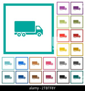 Freight car side view flat color icons with quadrant frames on white background Stock Vector