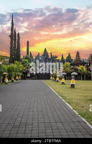 The Besakih Temple on the Agung volcano, the holiest and most important temple in the Hindu faith in Bali, is also known as the Mother Temple, a great historical building with a lot of history Stock Photo