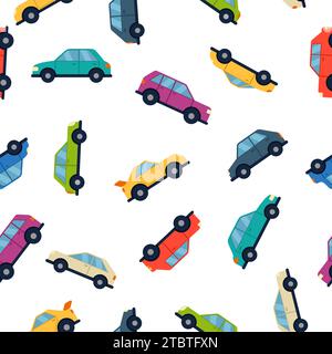 Different cars seamless pattern in flat style. Vehicle collection background. Car silhouettes. Transportation symbol. Vector illustration Stock Vector