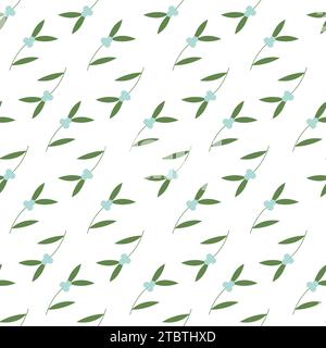 Mistletoe pattern branch with berries and leaves. Vector flat illustration for design Stock Vector