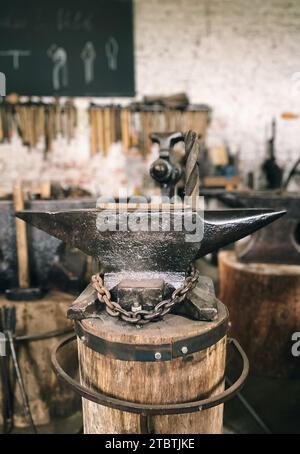 old anvil in the workshop of a blacksmith Stock Photo