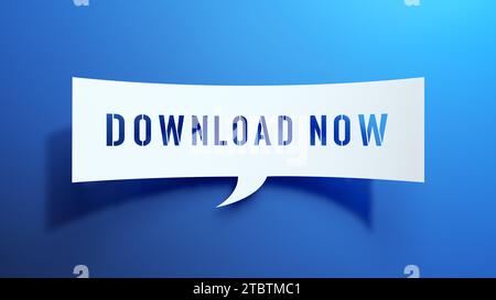 Download Now - Speech Bubble. Minimalist Abstract Design With White Cut Out Paper on Blue Background. 3D Render. Stock Photo