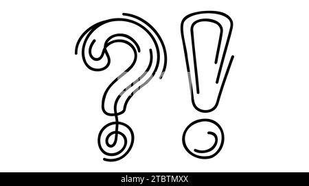 Question and exclamation marks one line art, hand drawn asking and ...