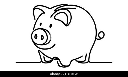 Piggy bank in continuous line art style. Children's piggy bank for ...