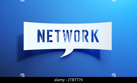 Network - Speech Bubble. Minimalist Abstract Design With White Cut Out Paper on Blue Background. 3D Render. Stock Photo