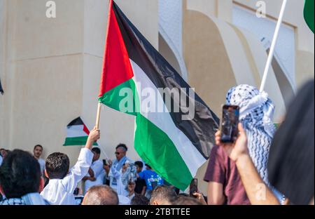 Doha, Qatar- December 9,2023- solidarity protest in qatar to express support for the residents of Gaza. Stock Photo