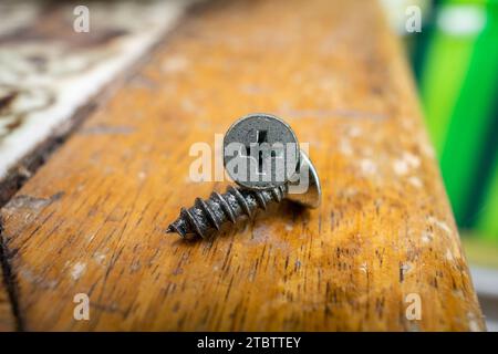 group of gray screws, stacked Stock Photo