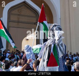 Doha, Qatar- December 9,2023- solidarity protest in qatar to express support for the residents of Gaza. Stock Photo