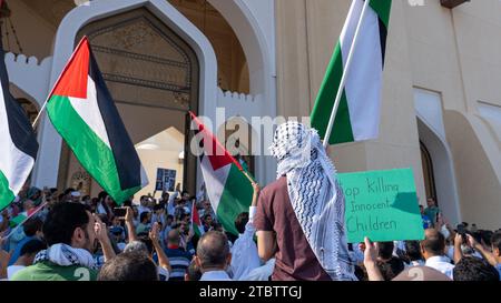 Doha, Qatar- December 9,2023- solidarity protest in qatar to express support for the residents of Gaza. Stock Photo