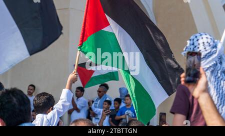 Doha, Qatar- December 9,2023- solidarity protest in qatar to express support for the residents of Gaza. Stock Photo