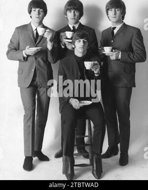 Aug. 9, 1965 - New York, NY, U.S. - Picture show the fabulous 'Beatles' clowning around while the photographer tried to capture the mood of JOHN LENNON, GEORGE HARRISON, RINGO STARR and PAUL MCCARTNEY. (Credit Image: © Keystone Press Agency/ZUMA Press Wire) EDITORIAL USAGE ONLY! Not for Commercial USAGE! Stock Photo
