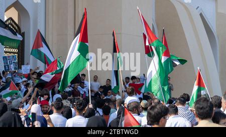 Doha, Qatar- December 9,2023- solidarity protest in qatar to express support for the residents of Gaza. Stock Photo