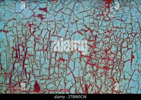 Close-Up of Weathered Teal Paint on Rustic Metal Surface Stock Photo