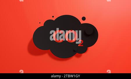 Cloud Co2 Emissions on a Red Background. Icon Carbon Gas. Minimalist Abstract Design with Black Cut Out Paper. 3D Render. Stock Photo