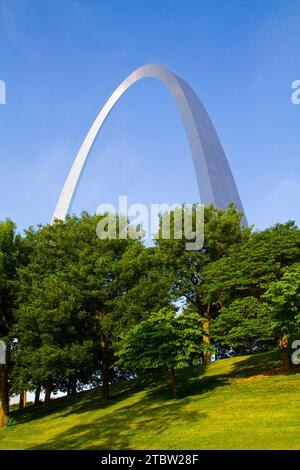 Summer Splendor at St. Louis Arch, Missouri - Merging Man-made Marvel with Natural Beauty Stock Photo