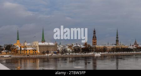 panorama of old Riga across the Daugava river in winter 2022 Stock Photo