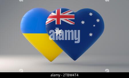 State symbol of Ukraine and Australia on glossy badges. 3D rendering. Stock Photo