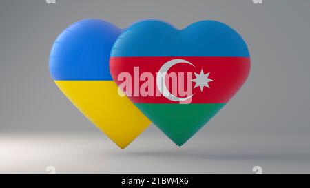 State symbol of Ukraine and Azerbaijan on glossy badges. 3D rendering. Stock Photo