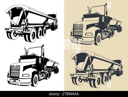 Stylized vector illustrations of side dump trailer Stock Vector