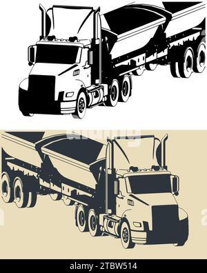 Stylized vector illustrations of side dump trailer close up Stock Vector