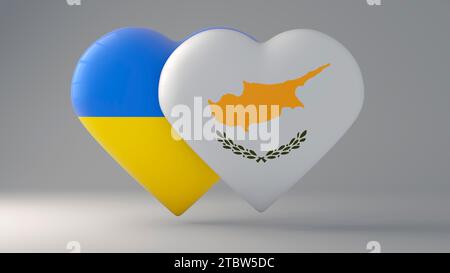 State symbol of Ukraine and Cyprus on glossy badges. 3D rendering. Stock Photo