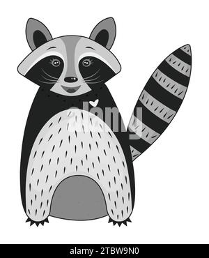 Cute raccoon kawaii cartoon vector characters set. Adorable and