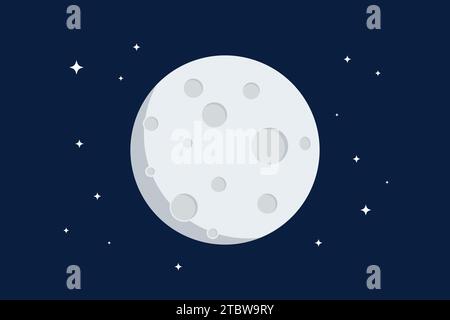 Full moon with craters and stars flat design vector illustration Stock Vector