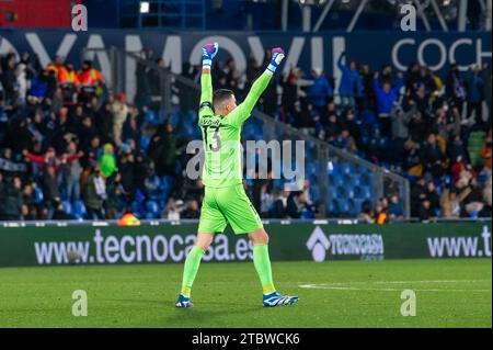 Madrid, Madrid, Spain. 8th Dec, 2023. LaLiga EA Sport Soccer Match; Getafe CF 1 - Valencia CF 0 12/08/2023 .Celebration of the goal scored by Getefa CF by goalkeeper 13 DAVID SORIA (Credit Image: © Oscar Manuel Sanchez/ZUMA Press Wire) EDITORIAL USAGE ONLY! Not for Commercial USAGE! Credit: ZUMA Press, Inc./Alamy Live News Stock Photo