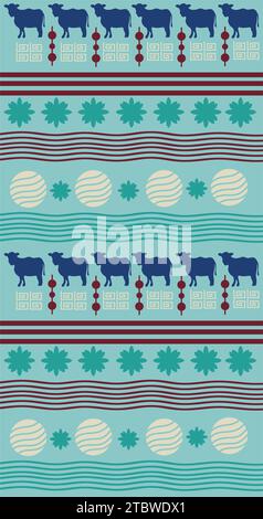 aso oke fabric with cows vector isolated Stock Vector