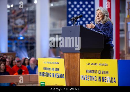 Las Vegas, USA. 08th Dec, 2023. Representative Dina Titus, D-NV 1st District, speaks ahead of President Biden at the Carpenters International Training Center in Las Vegas, NV on Friday, December 8, 2023. (Travis P Ball/Sipa USA) Credit: Sipa USA/Alamy Live News Stock Photo