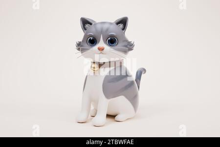 3D cartoon style cute cat, 3d rendering. 3D illustration. Stock Photo