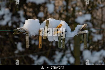 A picture of a group of snowy cloth clamps Stock Photo