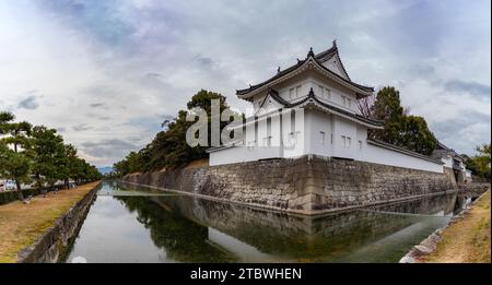 A panorama picture of the Nijo Castle's outer walls and its moat Stock Photo