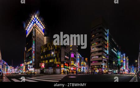 A panorama picture of the area around the Ikebukuro Station (Tokyo), at night Stock Photo