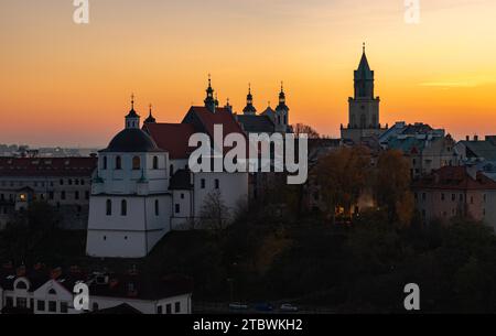 A picture of the churches of the Old Town of Lublin at sunset Stock Photo