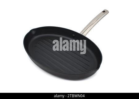 Oval grill pan isolated on white background Stock Photo