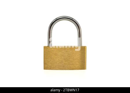 Locked golden padlock isolated on the white background Stock Photo