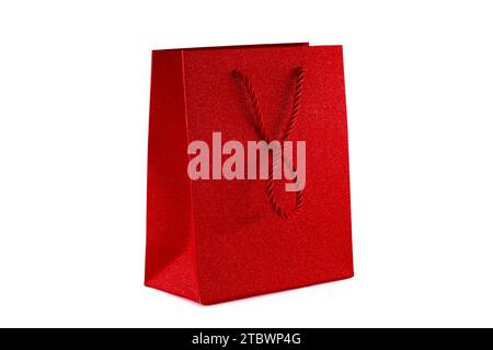 Red paper shopping bag isolated on white background. Black Friday sale, shopping concept Stock Photo