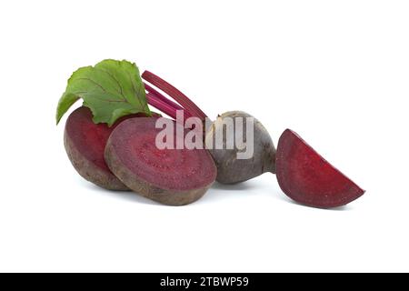 Sliced and whole fresh beet, beetroot isolated on white background Stock Photo