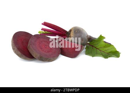 Fresh whole and sliced beet, beetroot isolated on white background Stock Photo