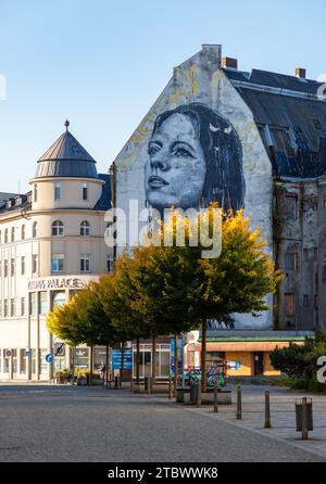 A picture of a graffiti on the facade of a building in Ostrava. The artist is Nils Westergard and the work was created in 2016 Stock Photo