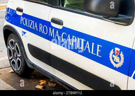 Italian Rome police car sign close up law enfircement Stock Photo